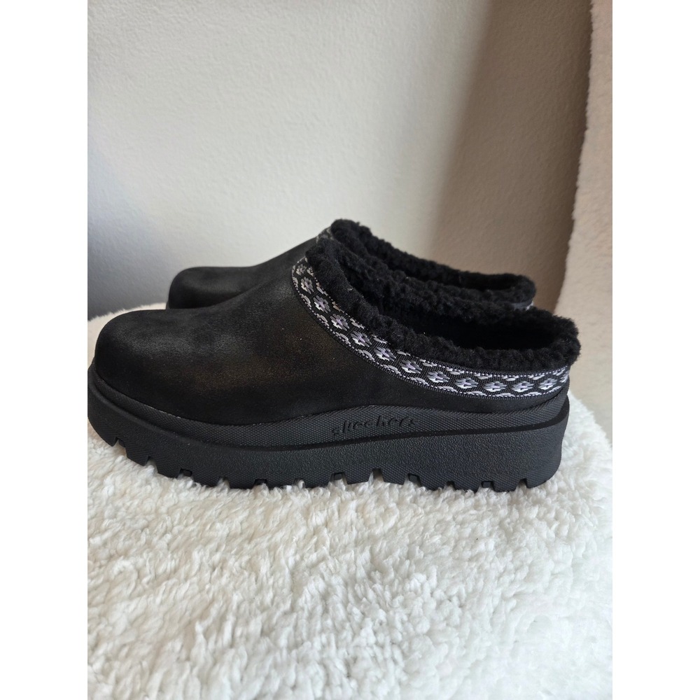 Skechers Womens Black Faux Fur Lined Platform Clogs Air Cooled Memory Foam 8 BBK